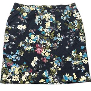 J Jill Ponte Knit Pencil Skirt Floral Mini Size Medium Petite Stretchy Spring